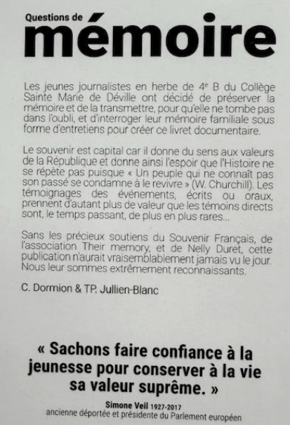 Image mémoire de la 4B du collège Sainte Marie